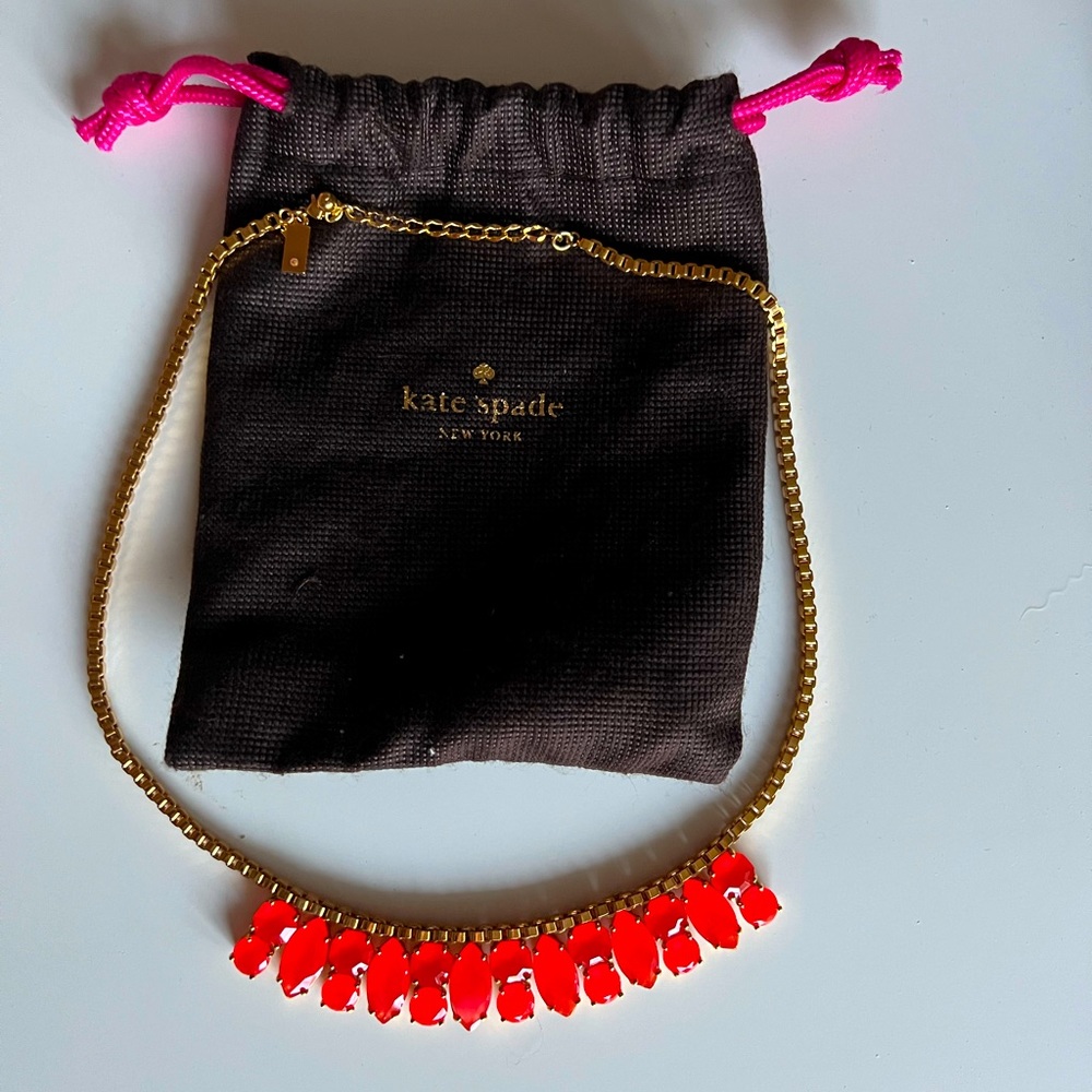 Kate Spade Gold and Neo Pink/Coral Statement Necklace